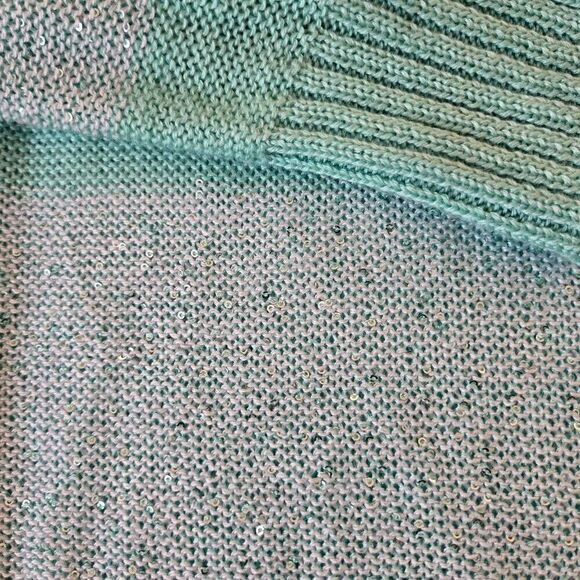 Qi Womens Striped Sequin Embellished Wool Blend Knit Pullover Sweater Aqua Small - Picture 6 of 11